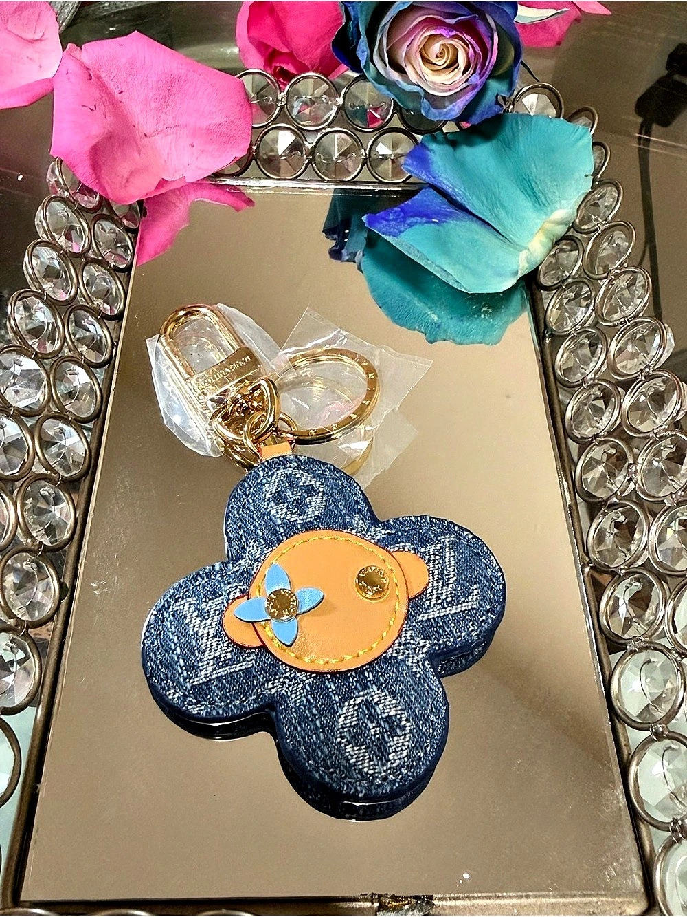 Keychain Monogram Denim Bag Charm